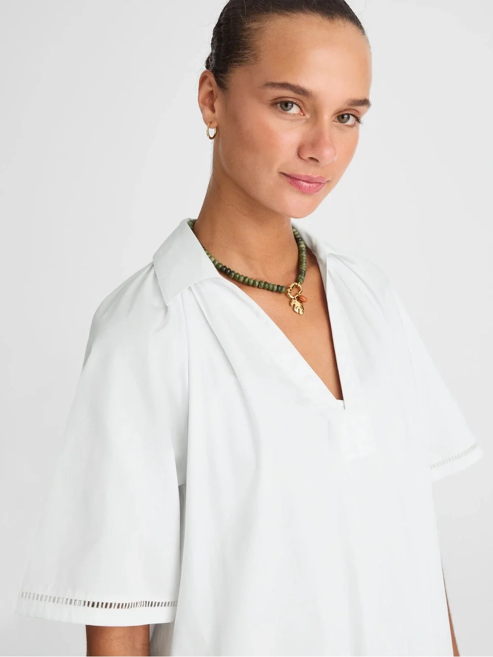 Madewell NWT Poplin Splitneck Midi Shirtdress Size Small in White - Picture 3 of 16